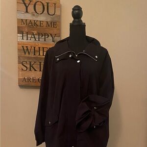 Laura Ashley jacket and pants in black with functional silver snap accents Sz 2X